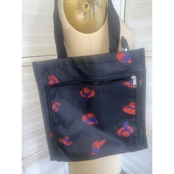 New Without Tags Red Hat Society Tote Bag Black with Red and Purple Hats - Picture 3 of 7